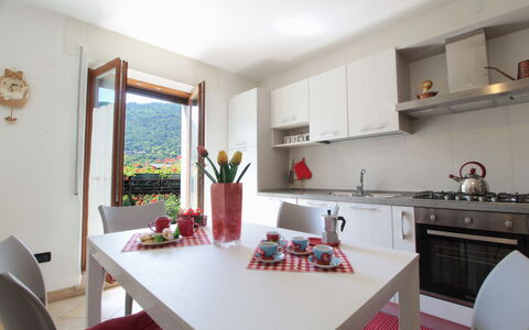 Apartment With Garden, Del Corlo Lake, Belluno: Tabelle, Cabinetry, Eigentum, Möbel, Countertop, Pflanze, Küche, Interior Design, Herd, Fussboden