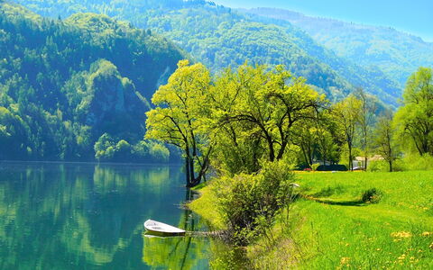 Apartment With Garden, Del Corlo Lake, Belluno: Wasser, Himmel, Pflanze, Grün, Berg, Azurblau, Natürliche Landschaft, Baum, Hochland, See