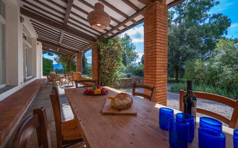 Poggetti San Luigi Country Home Follonica: Tabelle, Möbel, Eigentum, Blau, Pflanze, Stuhl, Veranda, Holz, Blumentopf, Baum