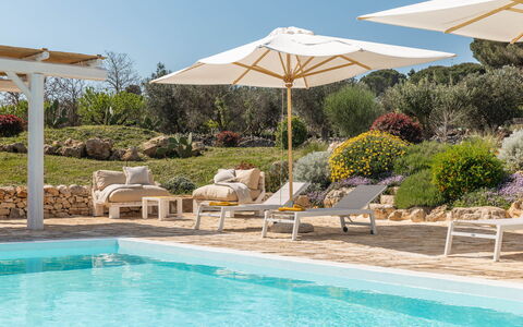 Masseria Le Monache: Gartenmöbel, Regenschirm, Schatten, Stuhl, Garten, Resort, Blumentopf, Eco Hotel, Landscaping, Design