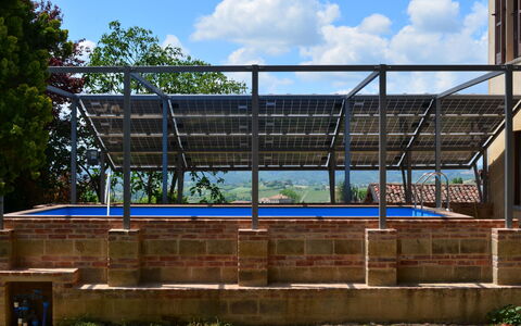 Relais San Desiderio: Schwimmbad, Verbundwerkstoff, Metall, Schatten, Daylighting, Strahl, Design, Stahl, Outdoor Struktur