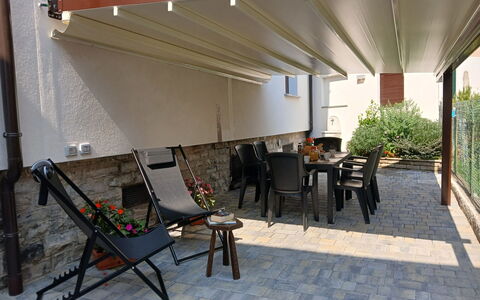 Irene: Markise, Blumentopf, Schatten, Outdoor Struktur, Zimmerpflanze, Terrasse, Holzbeize, Pergola, Gartenmöbel, Hof