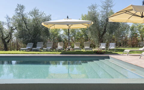 Villa del Mangia - Luxury Villa with Infinity Pool: Schwimmbad, Resort, Gartenmöbel, Schatten, Garten, Sonnenliege, Eco Hotel, Landscaping, Rasen, Stuhl