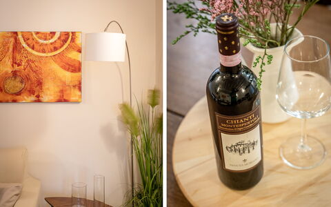 San Cristofano Blu Apartment Santa Croce, Florence: Flasche, Wein, Barware, Glasflasche, Glas, Weinflasche, Drinkware