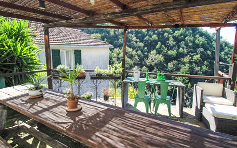 Manuela: Veranda, Balkon, Schatten, Tisch Im Freien, Gartenmöbel, Outdoor Struktur, Blumentopf, Stuhl, Zimmerpflanze, Eco Hotel