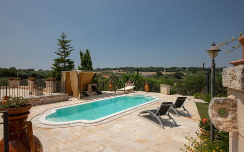 Trulli Retreat, Pool, Locorotondo: Schwimmbad, Verbundwerkstoff, Gartenmöbel, Flagstone, Schatten, Resort, Stuhl, Estate, Hazienda, Water Feature