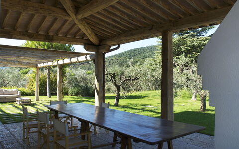 Castelprile: Holz, Säule, Gartenmöbel, Möbel, Schatten, Veranda, Outdoor Struktur, Tisch Im Freien, Strahl, Decke