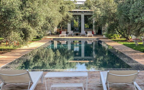 Villa Susan: Schwimmbad, Estate, Garten, Resort, Reflexion, Schatten, Stuhl, Gartenmöbel, Reflecting Pool, Landscaping