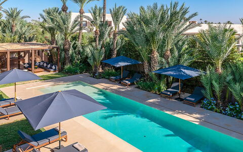 Dar Sun: Schwimmbad, Blau, Resort, Gartenmöbel, Sonnenliege, Eco Hotel, Hotel, Schatten, Hazienda