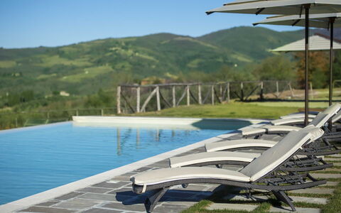 Villa Serena: Bergforms, Schwimmbad, Gartenmöbel, Hügel, Berg, Gebirge, Sonnenliege, Verbundwerkstoff, Grat, Resort