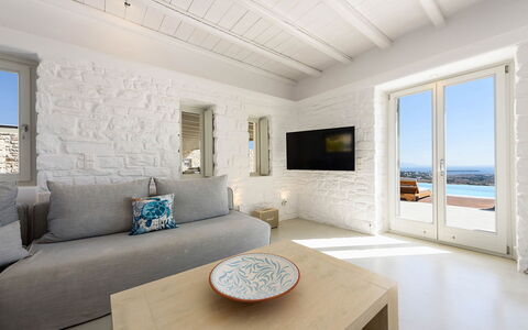 Villa Melina: Möbel, Flooring, Meer, Küste, Wohnung, Ozean, Steinwand, Wohnzimmer, Resort