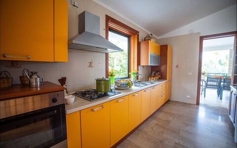 Villa la Randa: Küche, Küchengerät, Countertop, Major Appliance, Holz, Interior Design, Spüle, Cabinetry, Herd, Zuhause