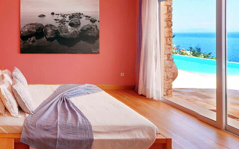 Villa Azzurra: Möbel, Interior Design, Wand, Flooring, Fussboden, Schlafzimmer, Holz, Bett, Linens, Textil