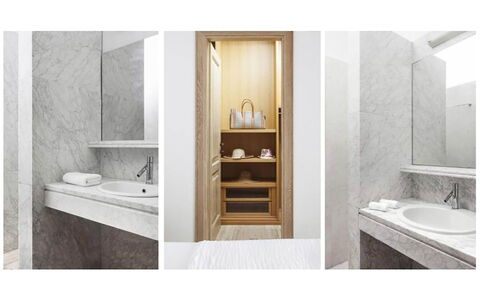 Villa Persephone: Holz, Flooring, Interior Design, Fussboden, Armatur, Zimmer, Badezimmer, Spiegel, Zapfhahn, Sinken