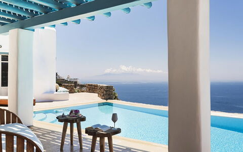 Villa Elpida: Blau, Fussboden, Meer, Ozean, Resort, Stuhl, Villa, Balkon, Design