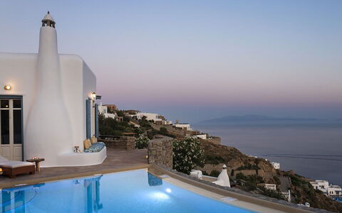 Villa Elpida: Blau, Schwimmbad, Resort, Hotel, Villa, Penthouse, Wohnzimmer