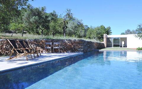 Villa Cave: Schwimmbad, Water Feature, Schatten, Landscaping, Gartenmöbel, Flagstone