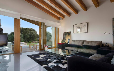 Villa Serafino: Interior Design, Möbel, Couch, Flooring, Fussboden, Holz, Decke, Wohnzimmer, Zimmer, Zuhause