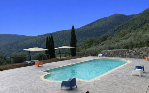 Borgo Antico, Pool, Barberino del Mugello: Bergforms, Schwimmbad, Berg, Hügel, Gebirge, Bergstation, Resort, Gartenmöbel, Eco Hotel, Grat