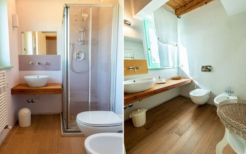Villa Checco: Badezimmer, Flooring, Armatur, Fussboden, Interior Design, Holz, Bad Sink, Sinken, Zapfhahn, Installation