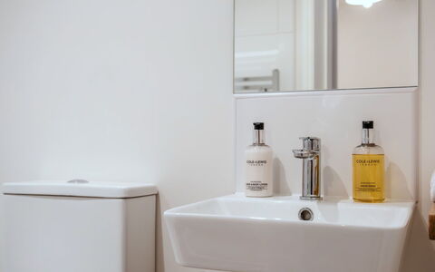 Alpine Cottage: Interior Design, Armatur, Bad Sink, Badezimmer, Sinken, Zapfhahn, Spiegel, Flooring, Installation