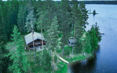 Sinikello: Baum, Hütte, Bank, Wald, Blockhaus, Wald, See, Hütte, Lärche