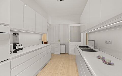 Apartment Noa Opatjia: Flooring, Interior Design, Küche, Countertop, Holz, Fussboden, Cabinetry, Küchengerät, Möbel, Decke