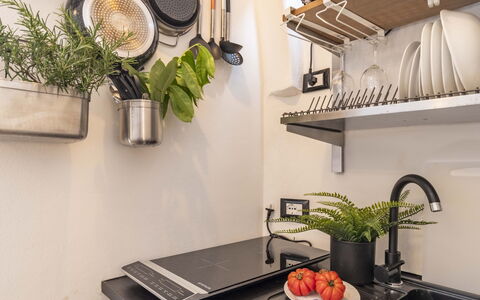 Maison D'Alice: Geschirr, Küche, Blumentopf, Küchengerät, Zimmerpflanze, Countertop, Regale, Haushaltsgerät, Regal
