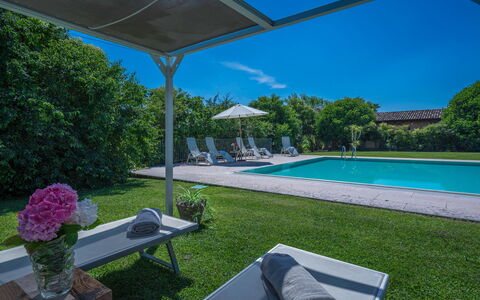 Preseglie Lake Garda: Schwimmbad, Garten, Schatten, Estate, Landscaping, Resort, Gartenmöbel, Rasen, Garten, Hazienda