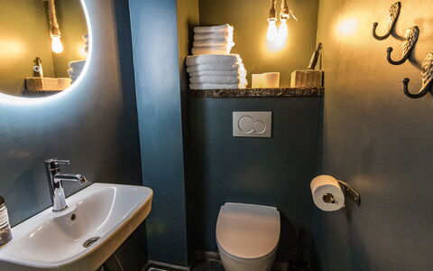 Lapland Hygge a: Badezimmer, Wand, Armatur, Bad Sink, Flooring, Fussboden, Interior Design, Toilleten Sitz, Toilette, Installation
