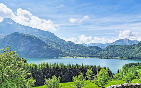 Mondsee Retreat: Berg, Wasser, Bergforms, Grün, Gewässer, Wasservorräte, Natur, Natürliche Landschaft, Hügel, Hochland