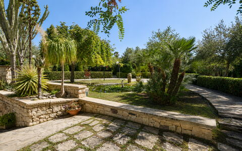 Villa Lina: Vegetation, Garten, Strauch, Ground, Flagstone, Walkway, Landscaping, Gehölz, Schatten