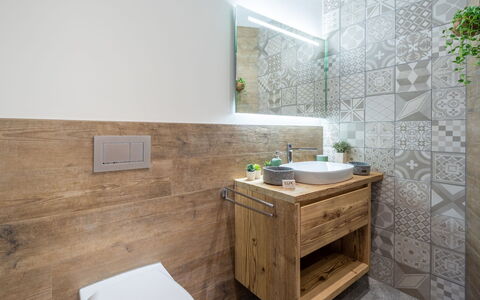 Flims 796: Flooring, Armatur, Fussboden, Badezimmer, Holz, Interior Design, Badezimmerschrank, Bad Sink, Sinken, Toilette