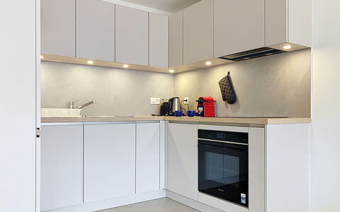 Résidence Croix de Coeur: Küchengerät, Küche, Countertop, Major Appliance, Interior Design, Flooring, Cabinetry, Holz, Decke, Haushaltsgerät