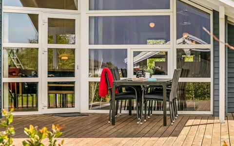 Skakke - 350M to the Fjord: Tür, Veranda, Stuhl, Hartholz, Deck, Schatten, Estate, Holzbeize, Gartenmöbel, Design