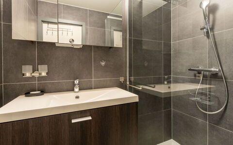 Duinenzicht with Balcony: Badezimmer, Armatur, Flooring, Wand, Interior Design, Fussboden, Badezimmerschrank, Bad Sink, Sinken, Zapfhahn