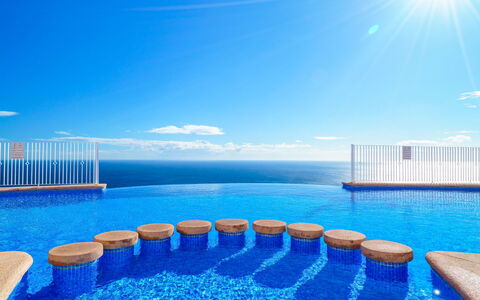 Vista Mar: Blau, Meer, Schwimmbad, Ozean, Freizeit, Balkon, Resort, Urlaub, Hotel, Zaun