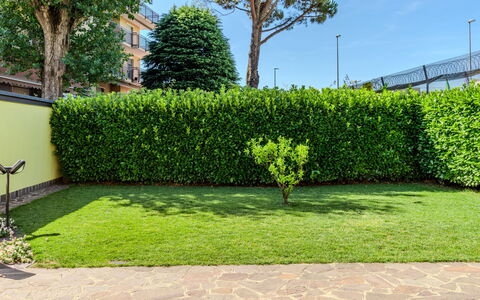 Villa Giulia: Grün, Strauch, Hecke, Garten, Ground, Rasen, Landscaping, Schatten, Walkway, Kunstrasen