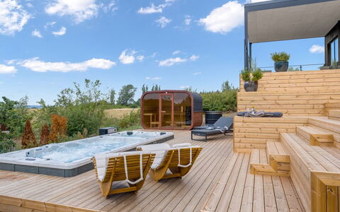Hubertina - 900M from the Sea: Deck, Schwimmbad, Schatten, Eco Hotel, Gartenmöbel, Holzbeize, Hartholz, Design, Stuhl, Outdoor Struktur