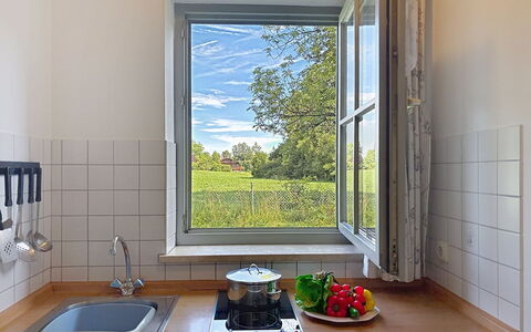 Bergzeit: Glas, Holzbeize, Schiebefenster, Daylighting, Countertop, Hartholz, Servierware, Zimmerpflanze, Armatur, Küche