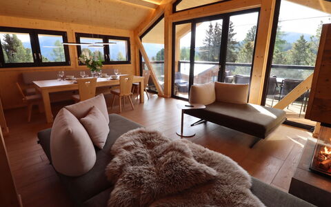 02 Nth050 18A Sup Chalet mit Sauna und Hot Tub 2 e: Holz, Hütte, Hartholz, Blockhaus, Stuhl, Holzbeize, Natürliches Material, Design, Holz, Wohnzimmer
