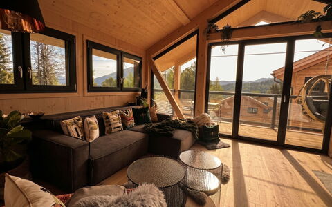 02 Nth056 18G Sup Chalet mit Sauna und Hot Tub 2 e: Holz, Interior Design, Decke, Möbel, Wohnzimmer, Zuhause, Zimmer, Hartholz, Couch, Holzboden