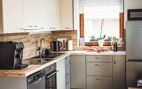 U Šenkýře Mikeše: Küchengerät, Küche, Möbel, Countertop, Cabinetry, Major Appliance, Haushaltsgerät, Interior Design, Flooring, Kleingeräte