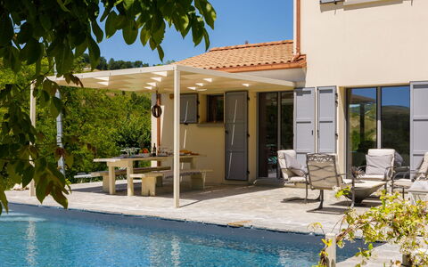 Villa Mia 6: Möbel, Gartenmöbel, Stuhl, Tisch Im Freien, Markise, Schwimmbad, Schatten, Outdoor Struktur, Terrasse, Pergola