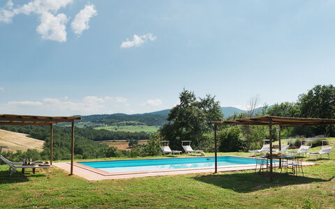 Amantino 8: Hügel, Gebirge, Bergstation, Eco Hotel, Schwimmbad, Bauernhaus, Senke, Schatten, Gartenmöbel, Grat