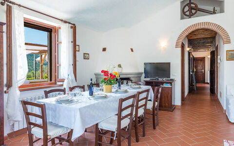 Villa Fabi 6+2: Möbel, Tabelle, Stuhl, Küche & Esszimmer Tisch, Esszimmer, Zimmerpflanze, Blumentopf, Villa, Eco Hotel, Hotel