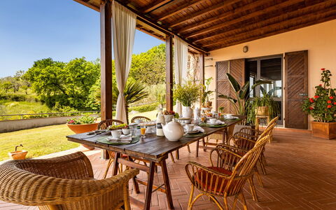 Villa Desiderio 9: Möbel, Holz, Stuhl, Tabelle, Küche & Esszimmer Tisch, Interior Design, Resort, Esszimmer, Blumentopf, Zimmerpflanze