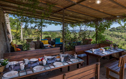 Podere San Ansano 14+2: Möbel, Tabelle, Restaurant, Gartenmöbel, Tisch Im Freien, Stuhl, Küche & Esszimmer Tisch, Eco Hotel, Essen, Schatten