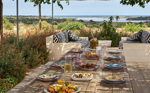 Villa Majoli 9: Möbel, Tabelle, Gartenmöbel, Stuhl, Tisch Im Freien, Garten, Küche & Esszimmer Tisch, Schatten, Restaurant, Terrasse