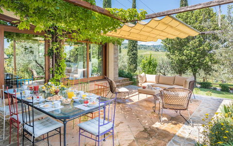 Casale Santa Lucia 8+2: Möbel, Tabelle, Stuhl, Gartenmöbel, Küche & Esszimmer Tisch, Tisch Im Freien, Garten, Schatten, Restaurant, Terrasse